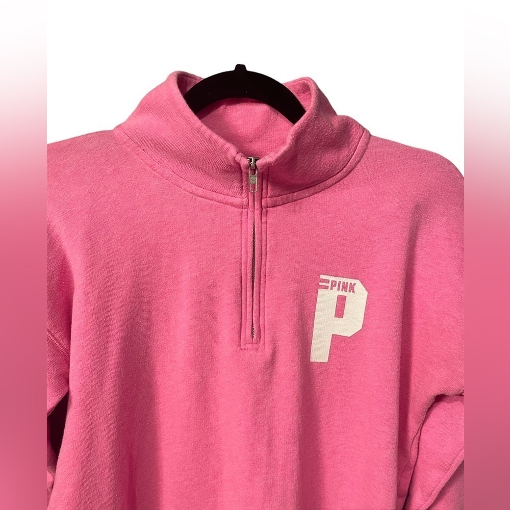 Pink Victoria's Secret 1/4 Zip Sweatshirt size S Pink Logo - Picture 2 of 11